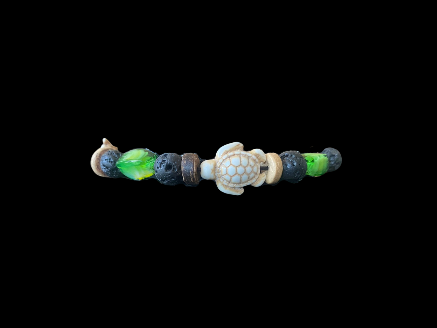 Lava Bead Bracelet - Sea Turtles & Peridot 5.75"