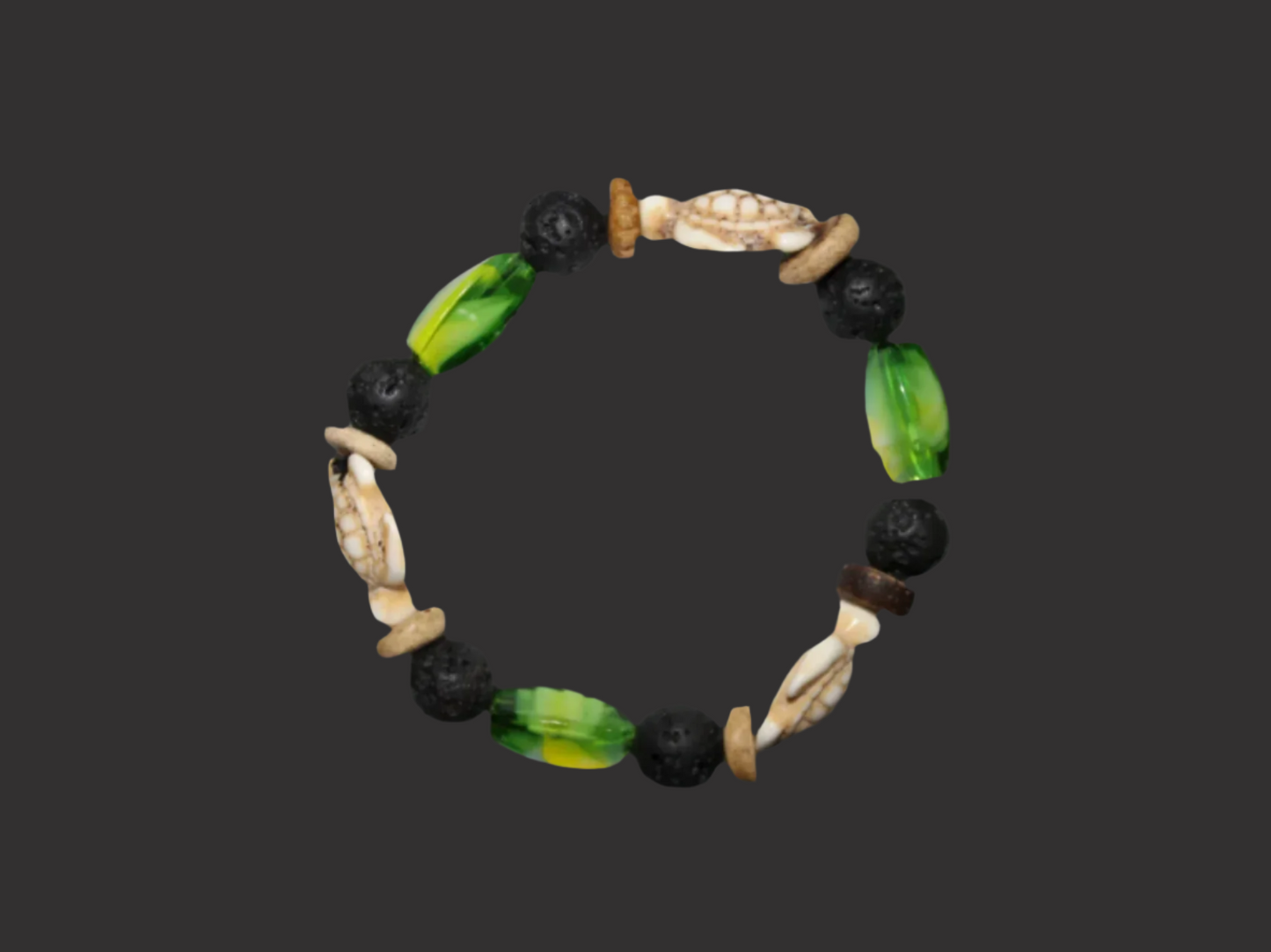 Lava Bead Bracelet - Sea Turtles & Peridot 5.75"