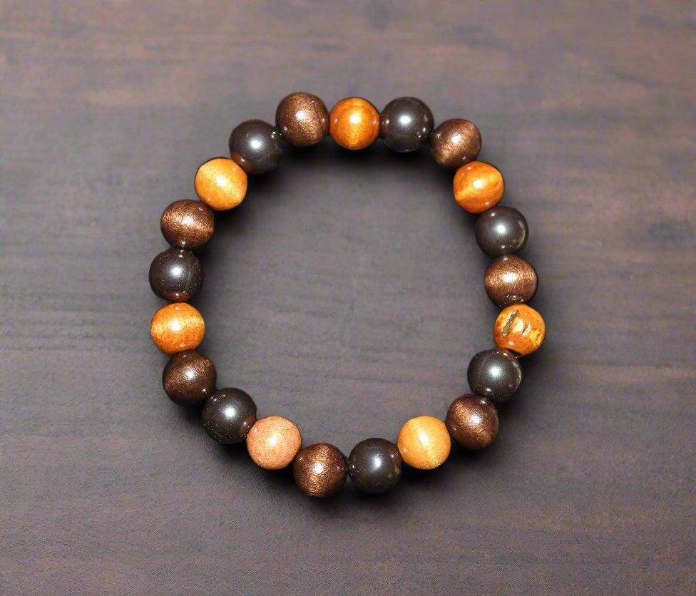 Beaded Bracelet - Hematite, & Brown wooden beads