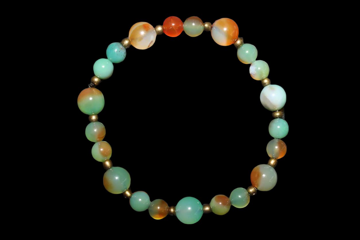 Beaded Bracelet - Peacock green/orange