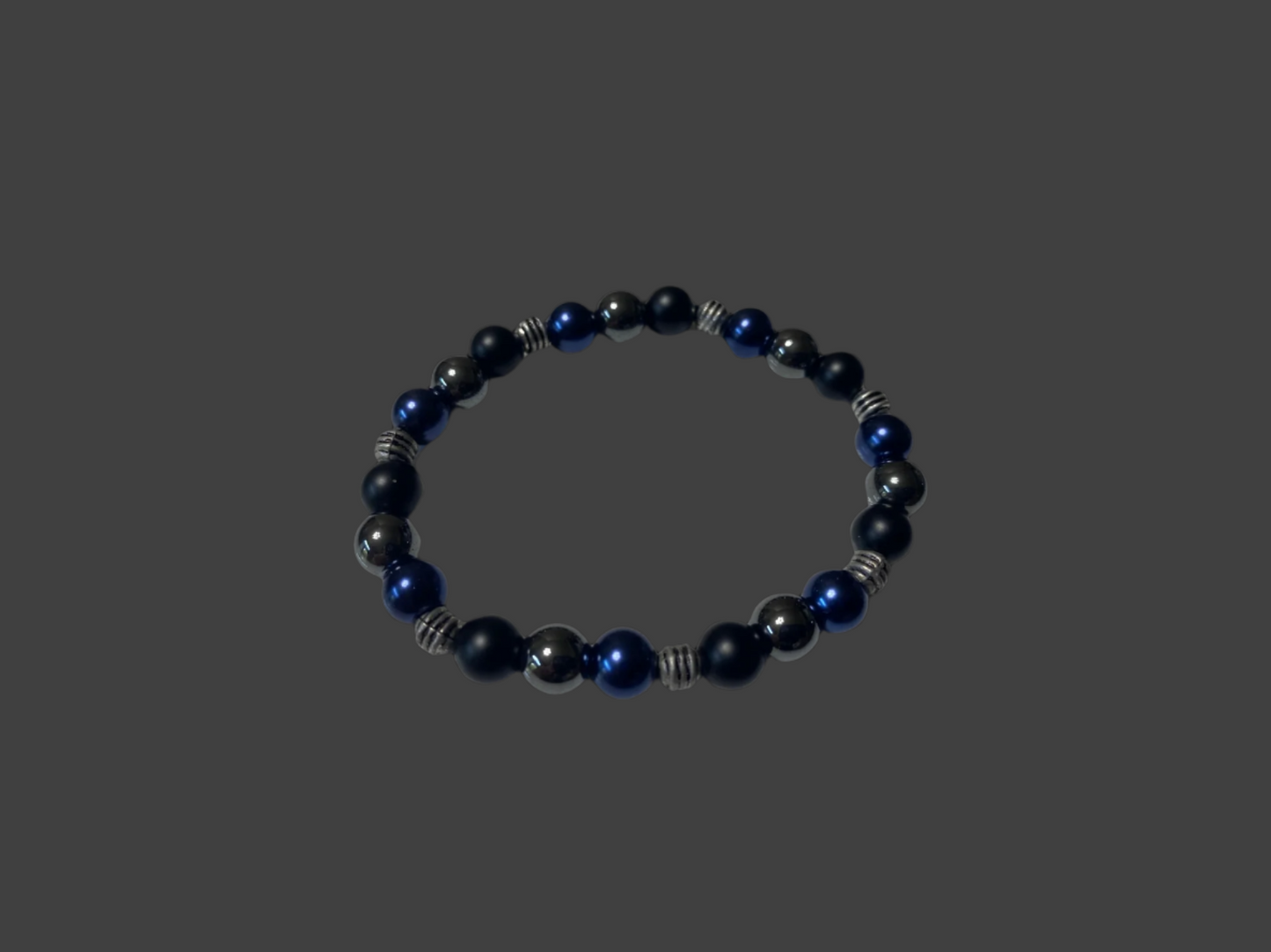 Beaded Bracelet - Hematite, Blue, Onyx & Silver