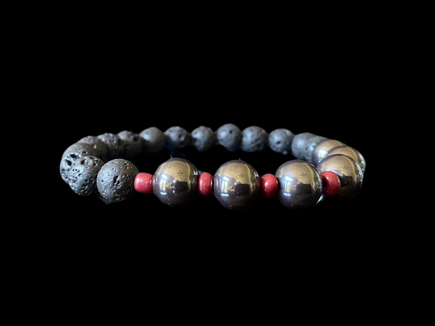Lava Bead Bracelet - Hematite & Maroon