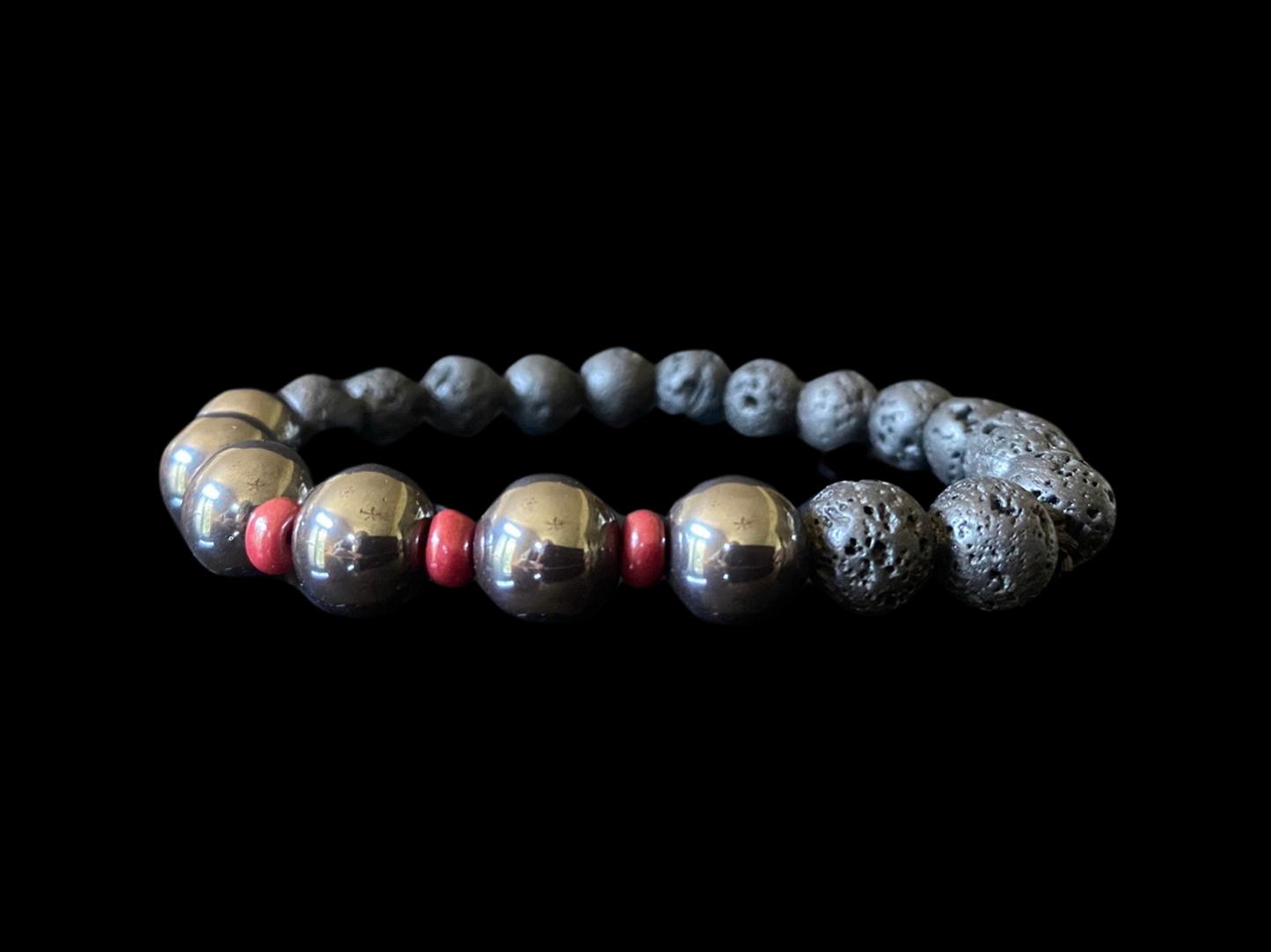 Lava Bead Bracelet - Hematite & Maroon
