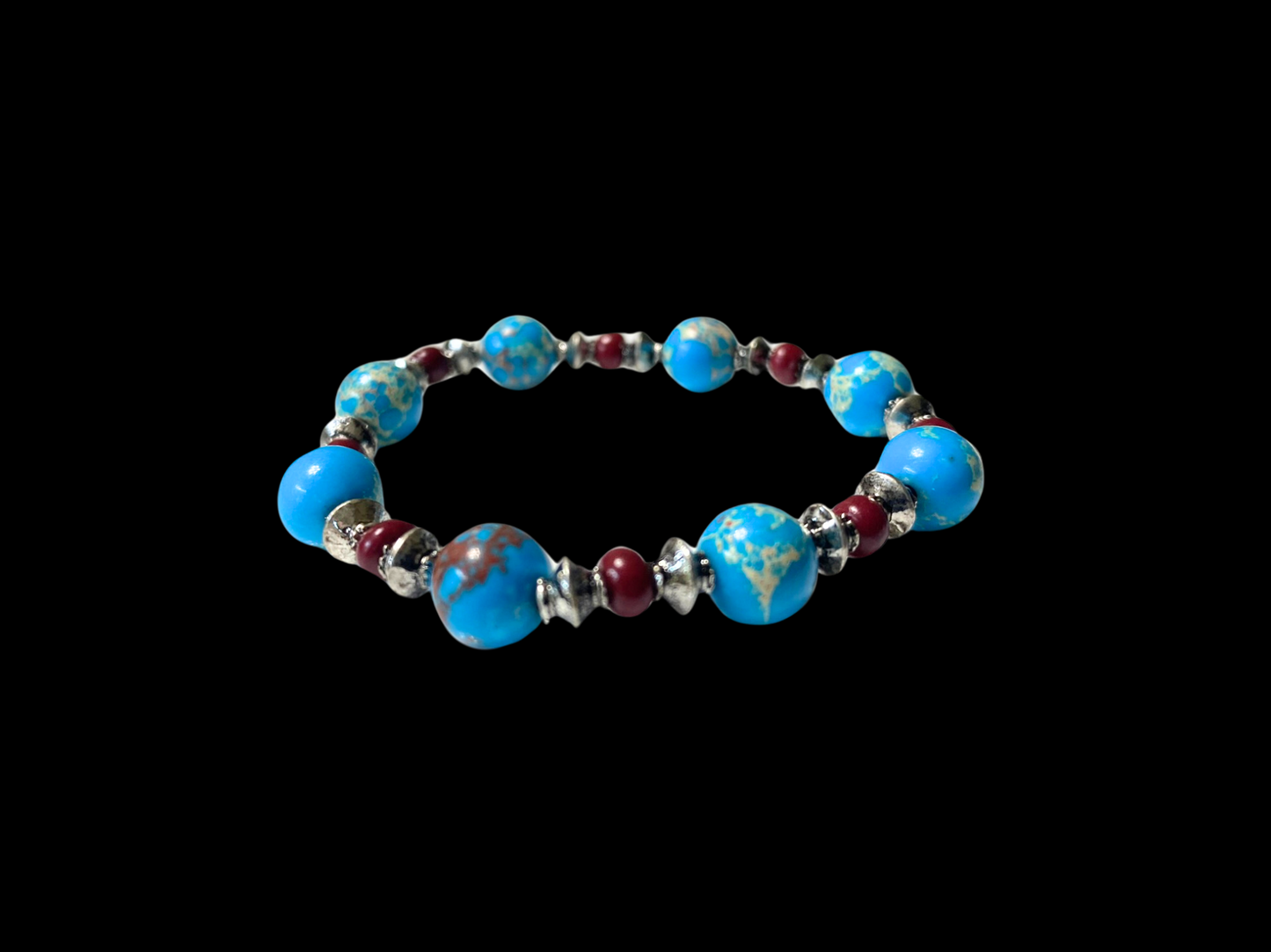 Beaded Bracelet - Sea Sediment Jasper, maroon & silver