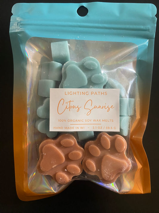 Citrus Sunrise - Dog Paws (teal & brown) and teal hearts