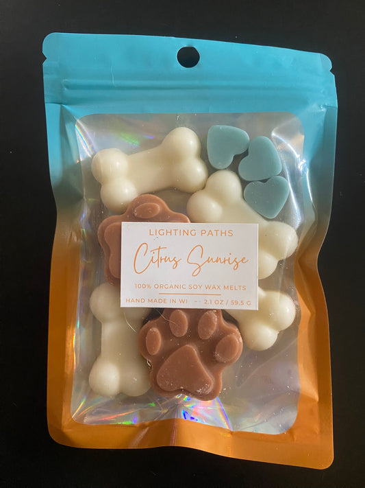 Citrus Sunrise - Dog paws (brown) & Bones & blue hearts