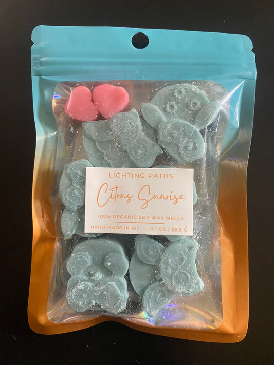 Citrus Sunrise - Owls (teal) & pink hearts