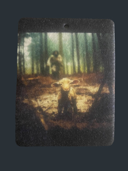 Jesus finding lost Lamb in Woods