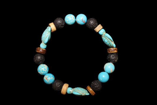 Lava Bead Bracelet - Turquoise Sea Turtles