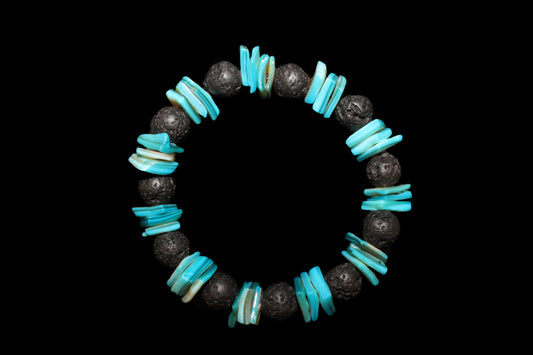 Lava Bead Bracelet - Turquoise/white square beads