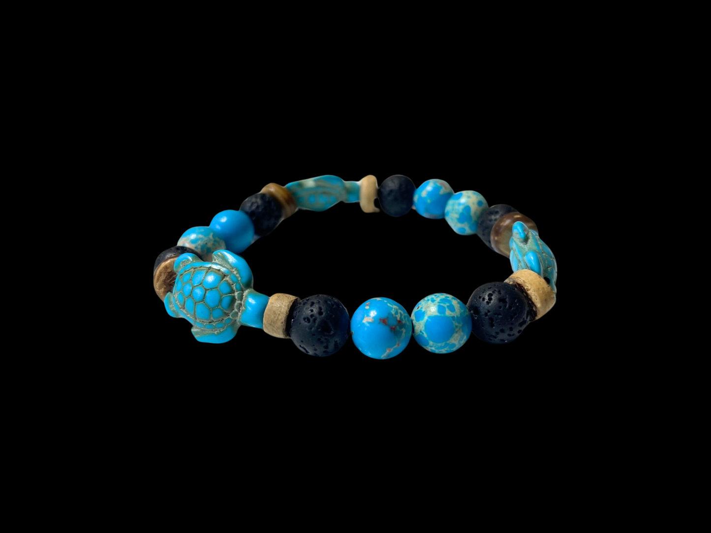 Lava Bead Bracelet - Turquoise Sea Turtles
