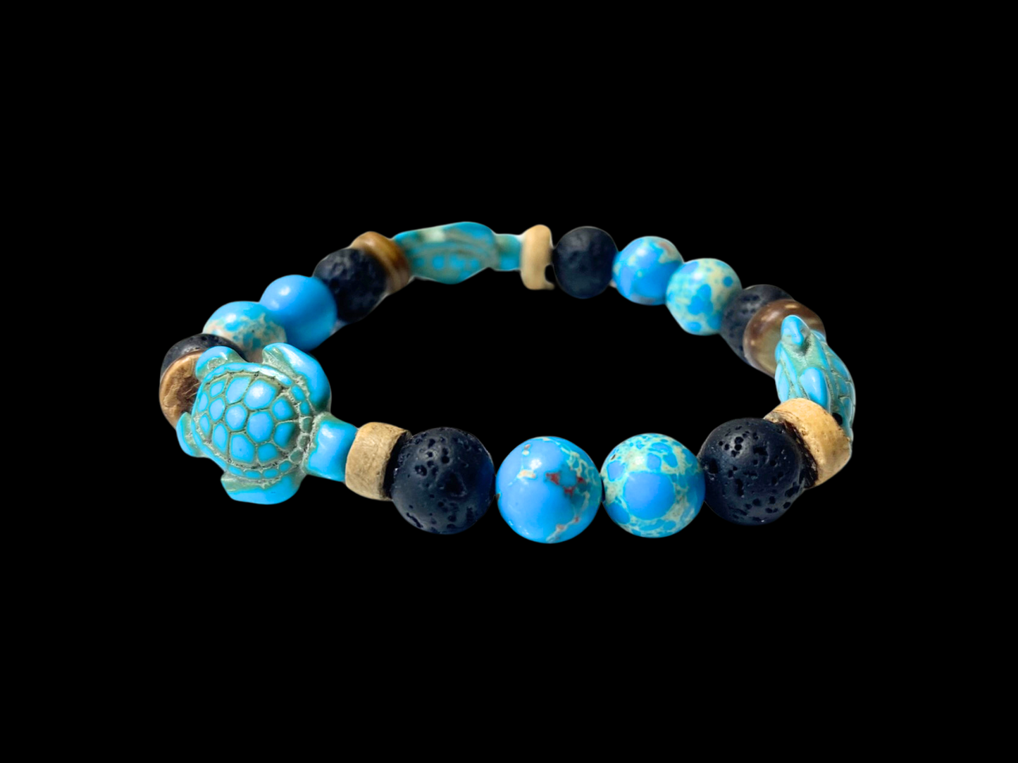 Lava Bead Bracelet - Turquoise Sea Turtles