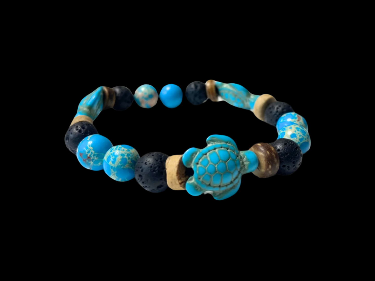 Lava Bead Bracelet - Turquoise Sea Turtles
