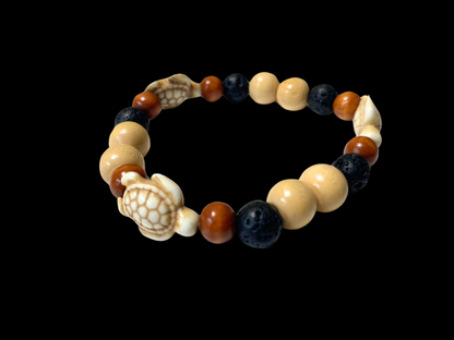 Lava Bead Bracelet - Earthy Sea Turtles