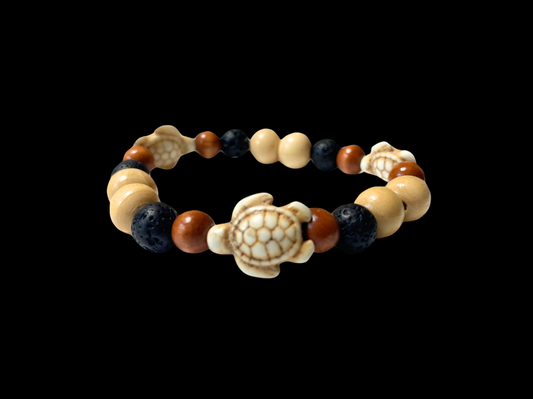 Lava Bead Bracelet - Earthy Sea Turtles