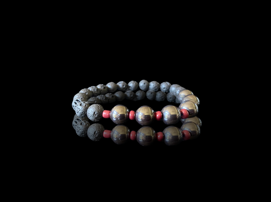 Lava Bead Bracelet - Hematite & Maroon