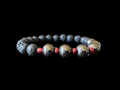 Lava Bead Bracelet - Hematite & Maroon