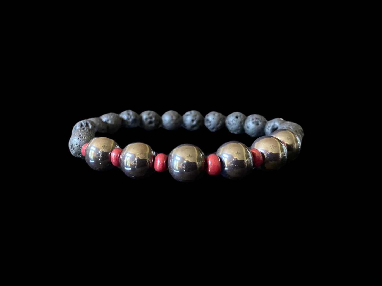 Lava Bead Bracelet - Hematite & Maroon